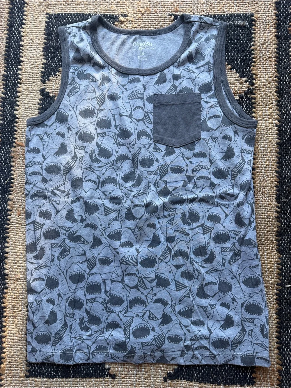 🦈 OshKosh B'gosh Boys' Gray Shark Pocket Tank Top - 14
